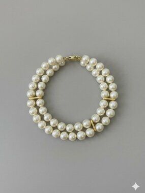 Double Strand Glass Pearl Bracelet Ivory
